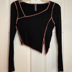 NWT "May Pink" Black Ribbed Long-Sleeve Crop Top W/ Stitching.